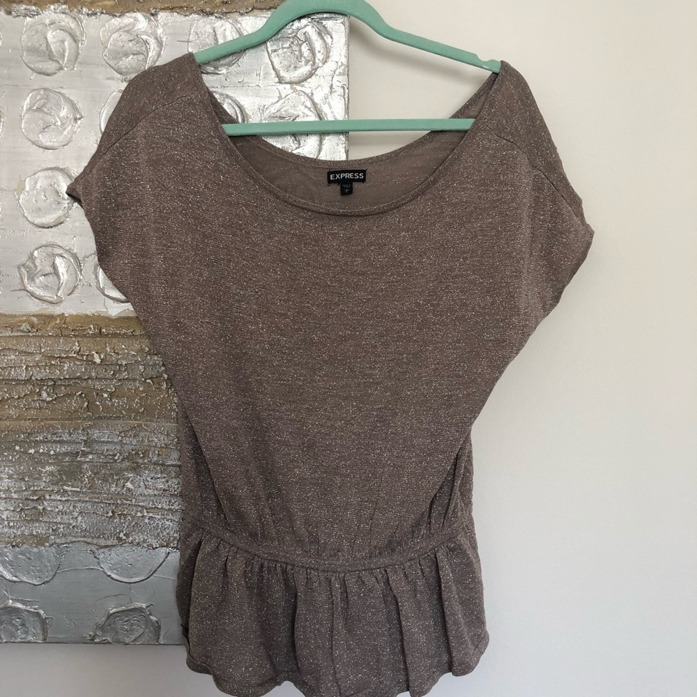 Taupe and slightly sparkly peplum top from Express
